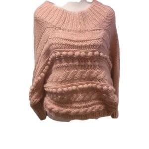 Day & Night Pink Popcorn On/Off Shoulder Cable Knit Sweater M/L
